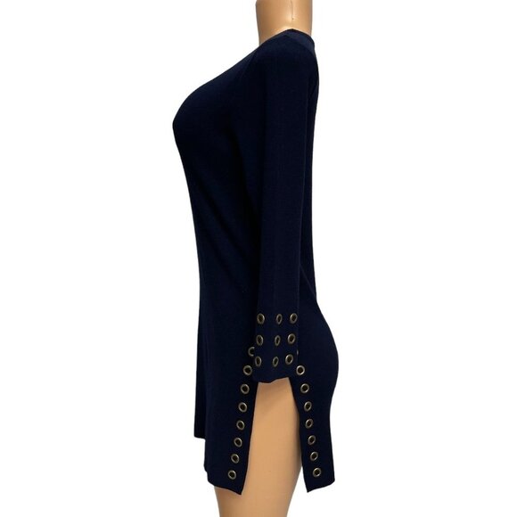 Joseph A Women Pullover Sweater Navy Blue Boat Neck Bronze Tone Eyelets NWOT - Picture 4 of 10